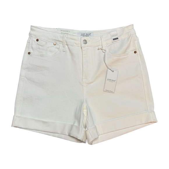NWT Judy Blue White High Rise Waist Cuffed Denim Comfy Stretch Shorts Size Large - Picture 3 of 10